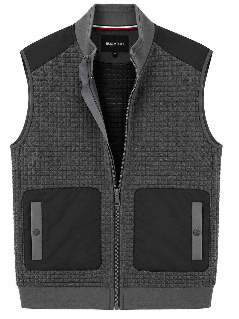 Bugatchi Charcoal Quilted Vest with Black Pocket Panels